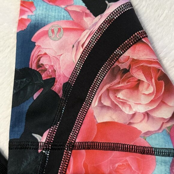 Lululemon Leggings 4 Black Pink Pant Run Inspire Crop II Secret Garden Floral - Picture 3 of 5